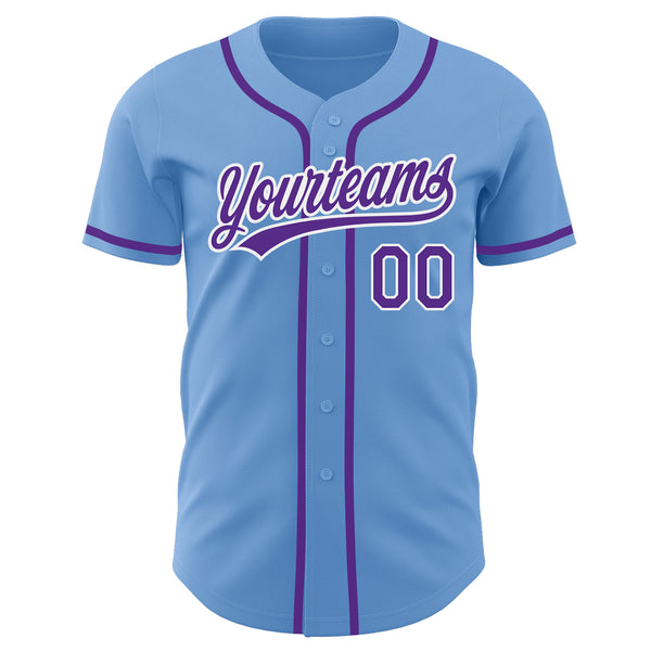 Custom Light Blue Purple-White Authentic Baseball Jersey