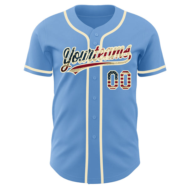 Custom Light Blue Vintage USA Flag-Cream Authentic Baseball Jersey