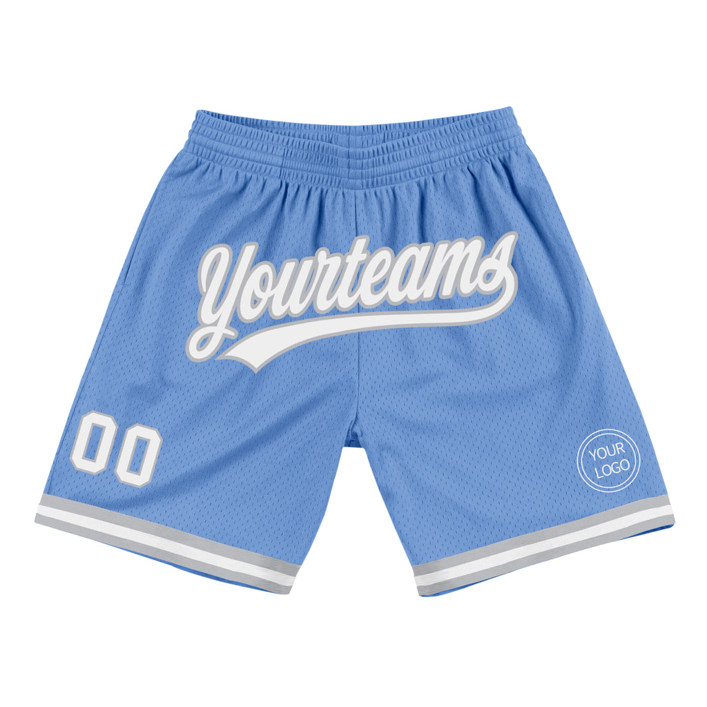 Custom Light Blue White-Gray Authentic Throwback Basketball Shorts