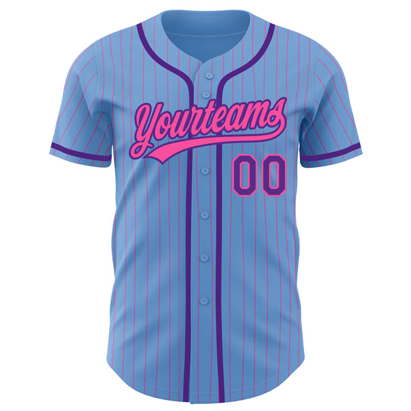 Custom Light Blue Pink Pinstripe Purple Authentic Baseball Jersey