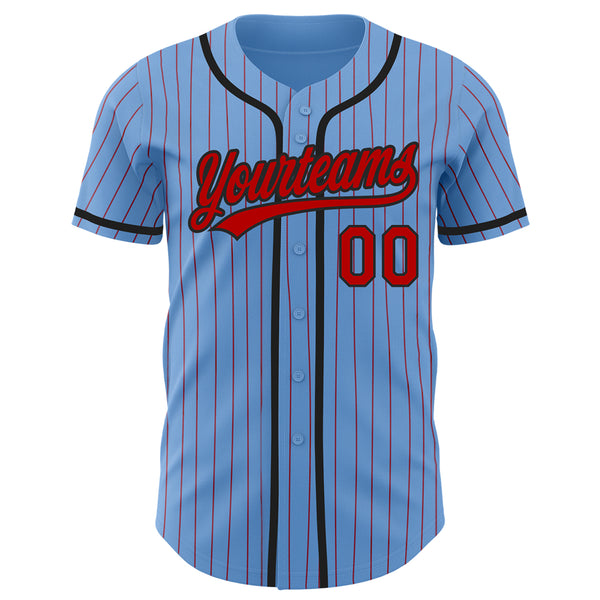 Custom Light Blue Red Pinstripe Black Authentic Baseball Jersey