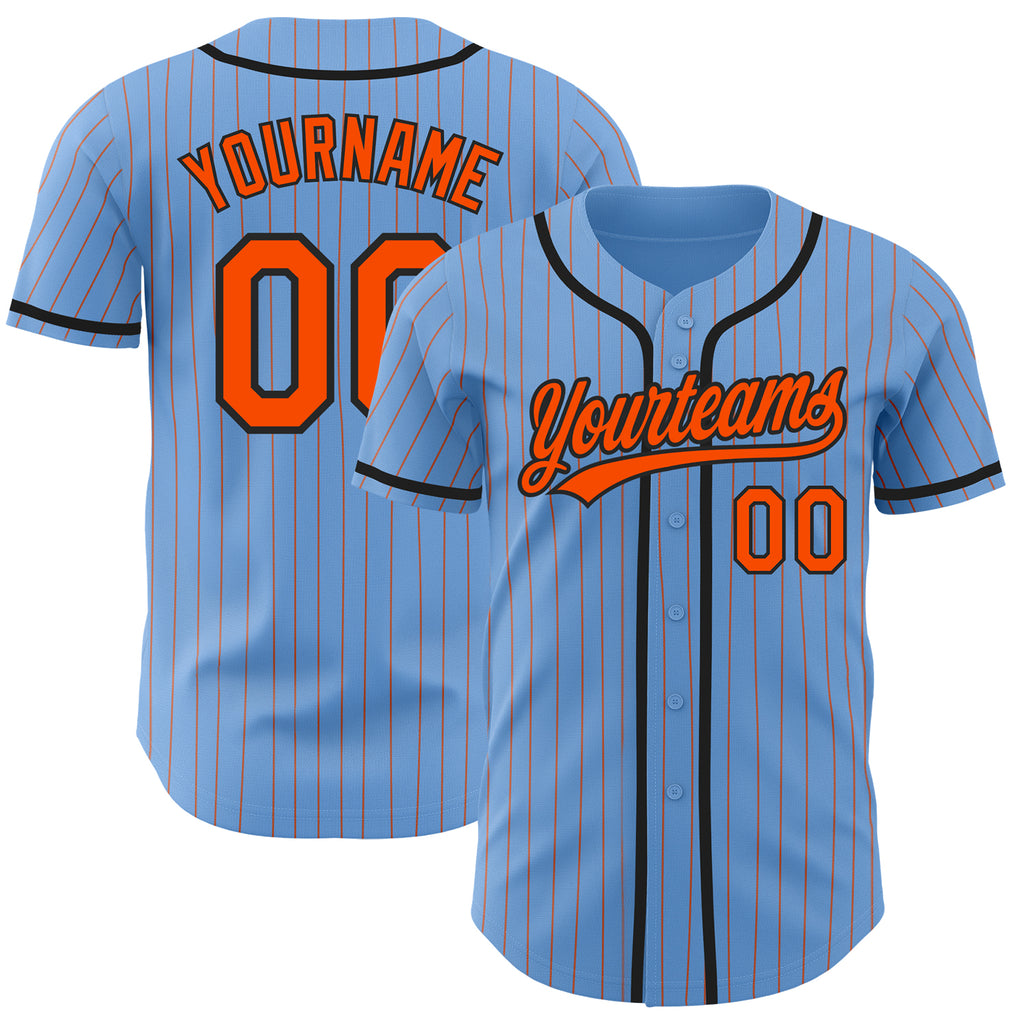 Custom Light Blue Orange Pinstripe Black Authentic Baseball Jersey