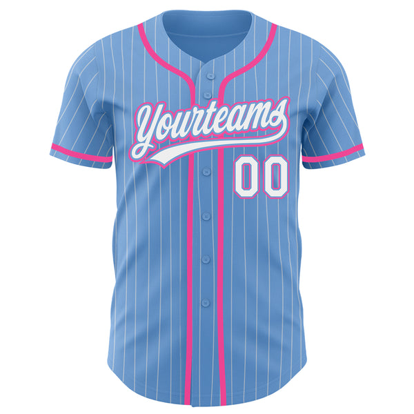 Custom Light Blue White Pinstripe Pink Authentic Baseball Jersey