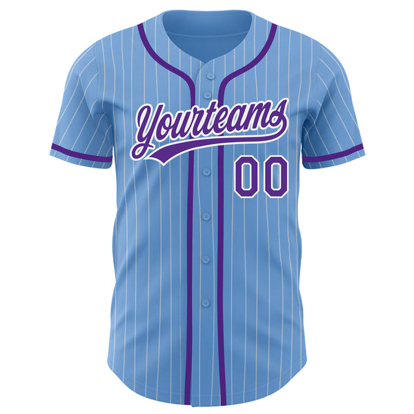 Custom Light Blue White Pinstripe Purple Authentic Baseball Jersey