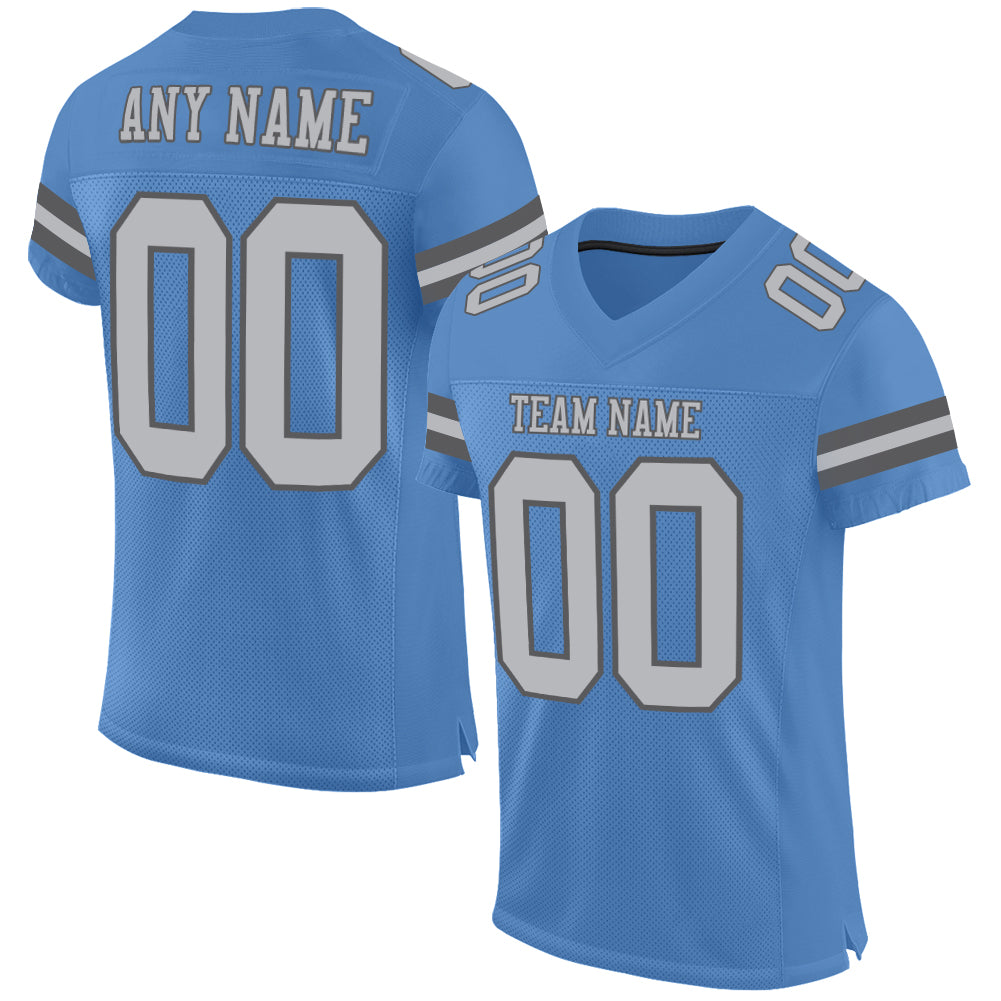 Custom Electric Blue Gray-Steel Gray Mesh Authentic Football Jersey