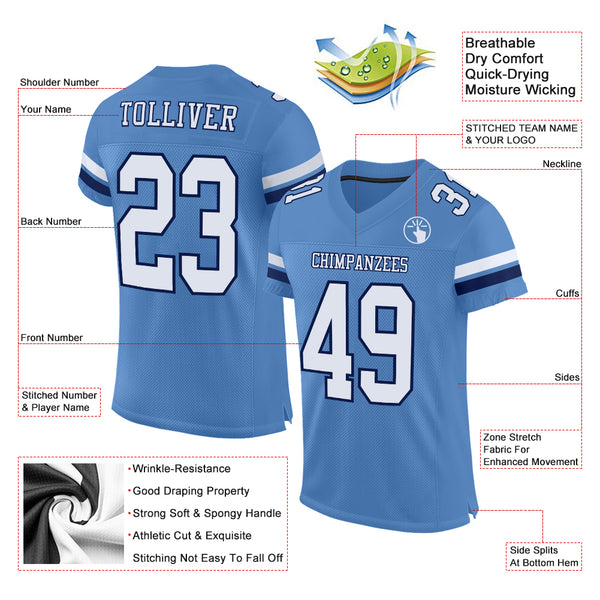 Custom Electric Blue White-Navy Mesh Authentic Football Jersey