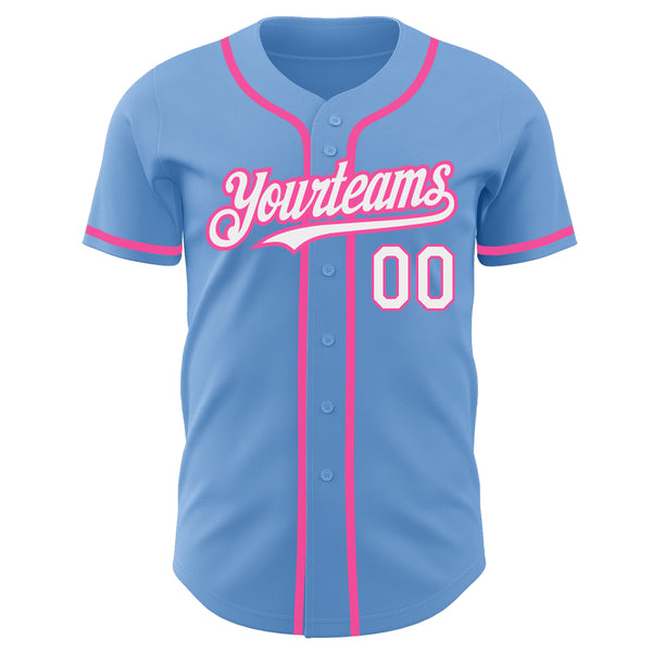 Custom Light Blue White-Pink Authentic Baseball Jersey