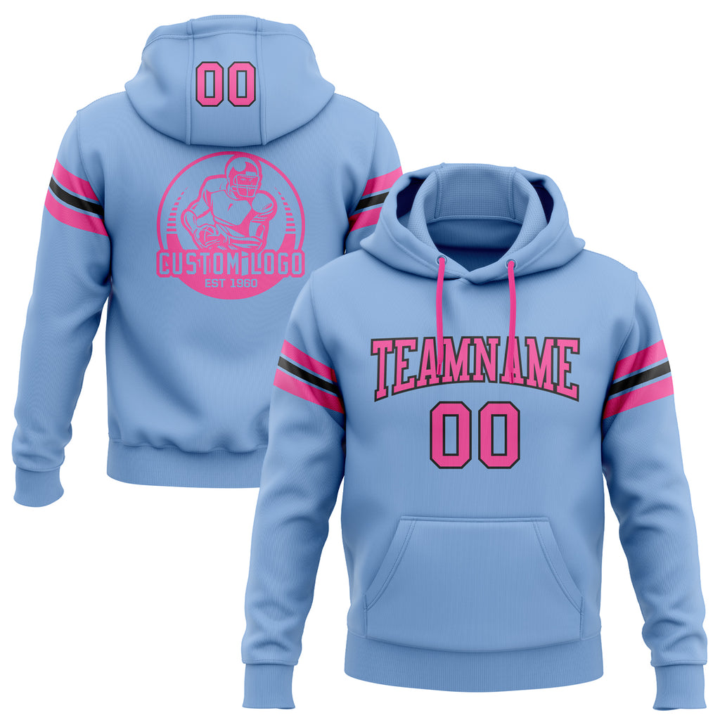 Custom Stitched Light Blue Pink-Black Football Pullover Sweatshirt Hoodie