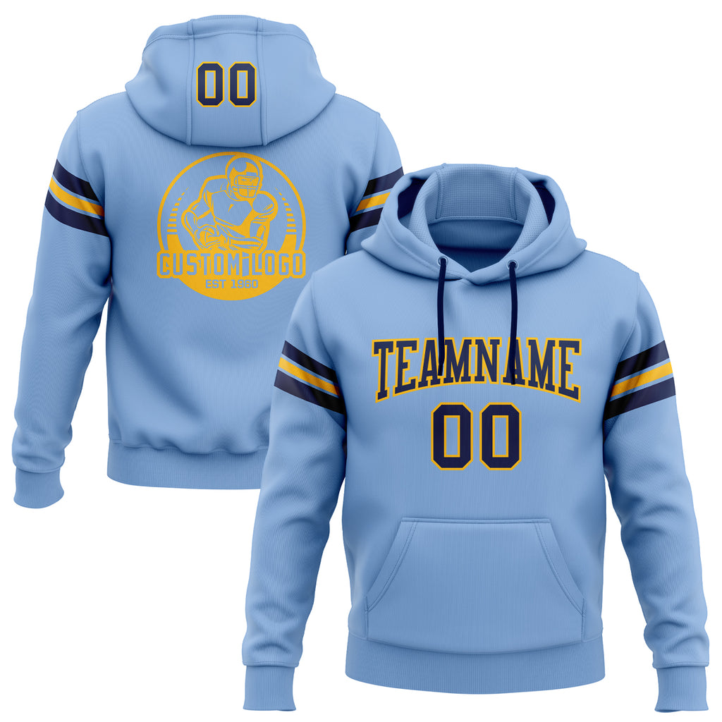 Custom Stitched Light Blue Navy-Gold Football Pullover Sweatshirt