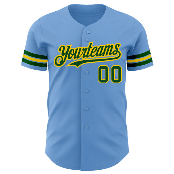 Custom Light Blue Green-Yellow Authentic Baseball Jersey