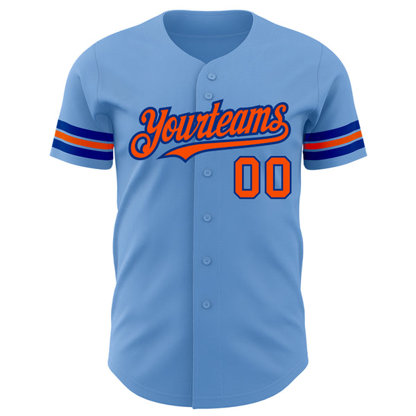 Custom Light Blue Orange-Royal Authentic Baseball Jersey