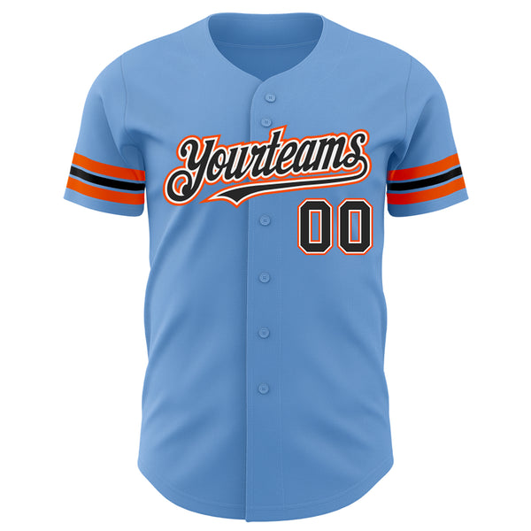 Custom Light Blue Black-Orange Authentic Baseball Jersey