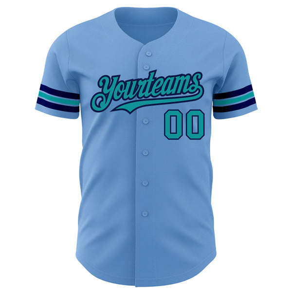 Custom Light Blue Teal-Navy Authentic Baseball Jersey