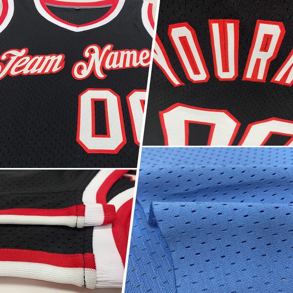 Custom Light Blue Red-White Authentic Throwback Basketball Jersey