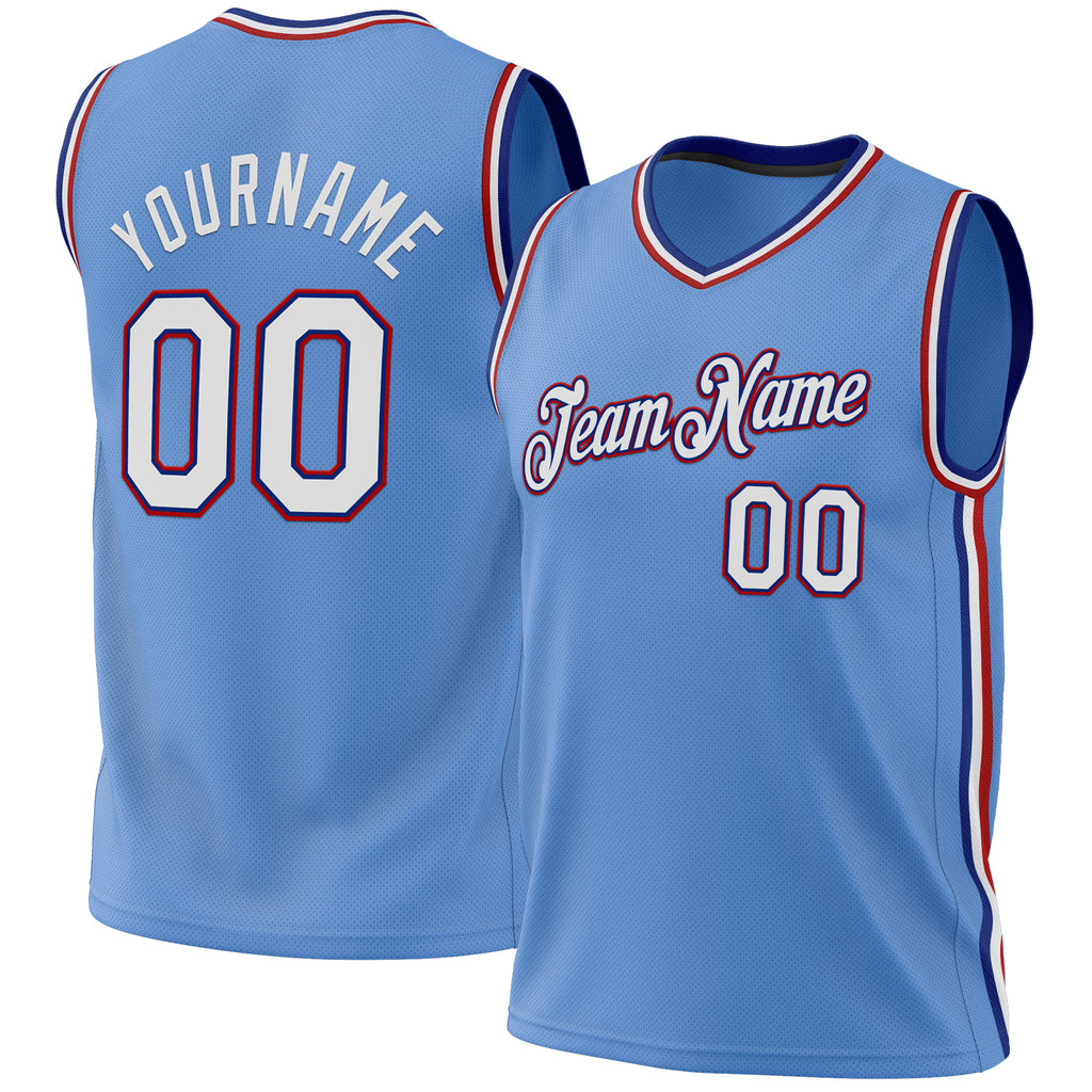 Custom Light Blue Royal-Red Authentic Throwback Basketball Jersey