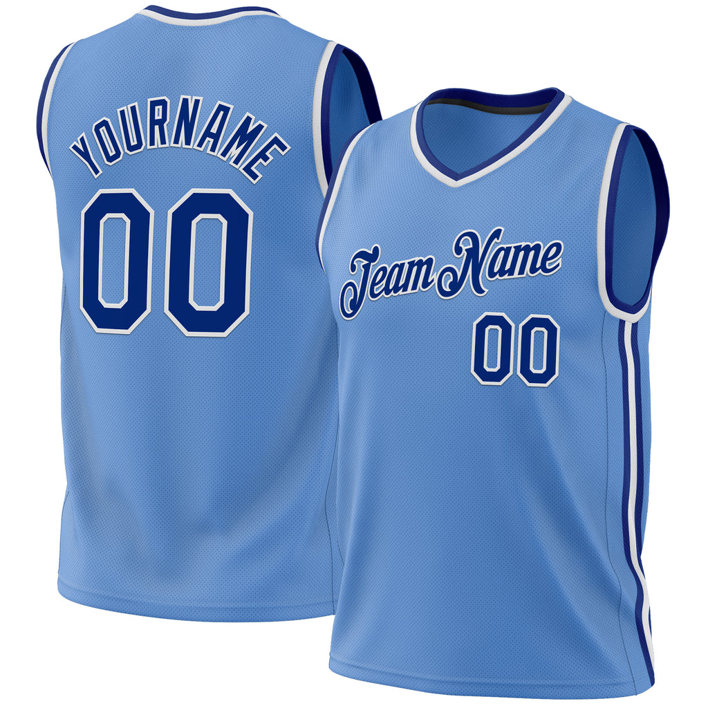 Custom Light Blue Royal-White Authentic Throwback Basketball Jersey