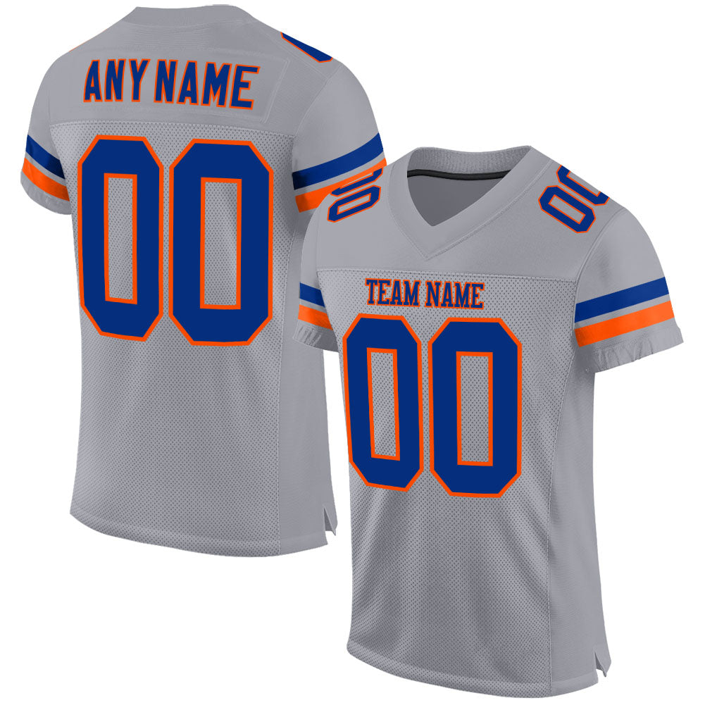 Custom Light Gray Royal-Orange Mesh Authentic Football Jersey