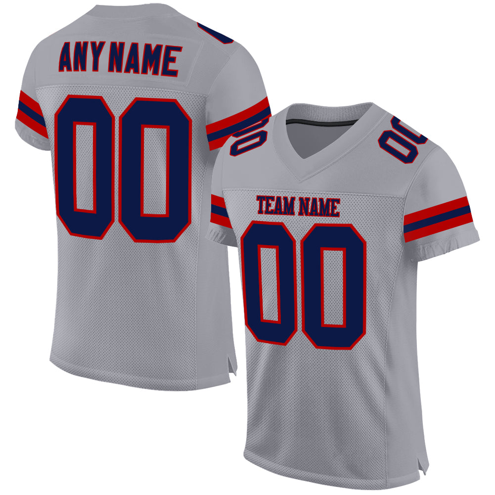 Custom Light Gray Navy-Red Mesh Authentic Football Jersey