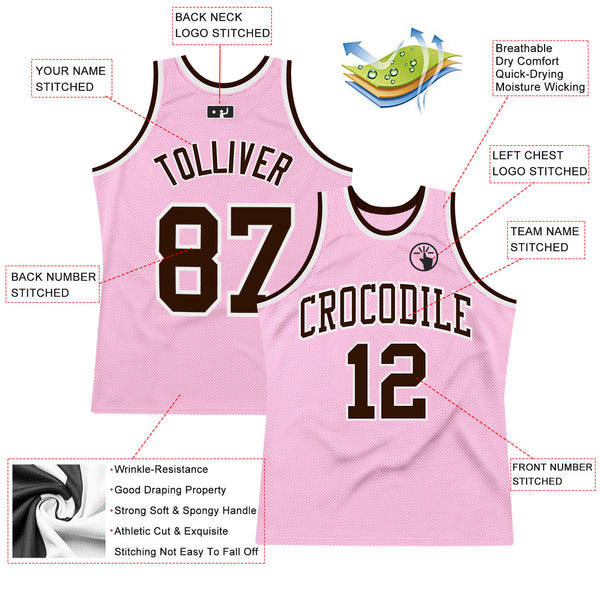 Custom Light Pink Brown-White Authentic Throwback Basketball Jersey