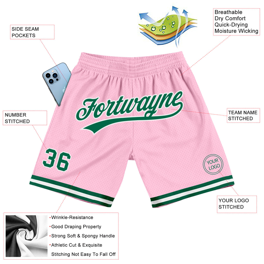 Cheap Custom Light Pink Kelly Green-White Authentic Throwback