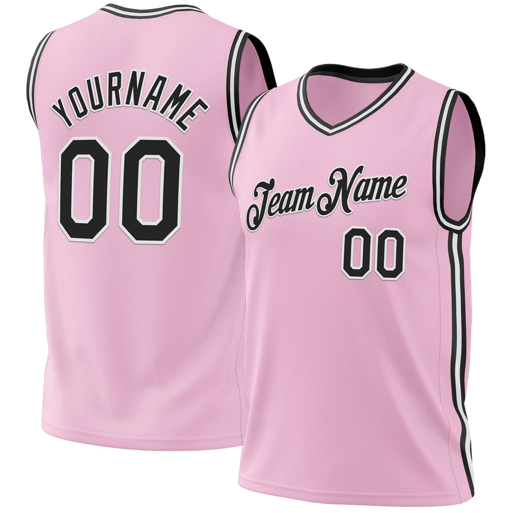 Custom Light Pink Black-White Authentic Throwback Basketball Jersey