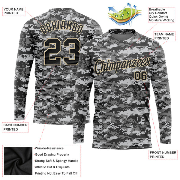 Custom Camo Black-Cream Salute To Service Long Sleeve Performance T-Shirt