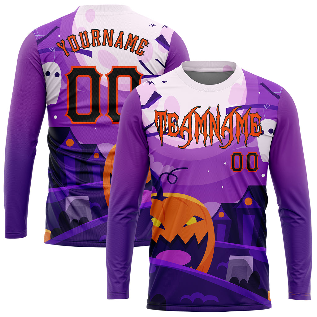 Custom 3D Pattern Halloween Pumpkins Horror Night Long Sleeve Performance T-Shirt