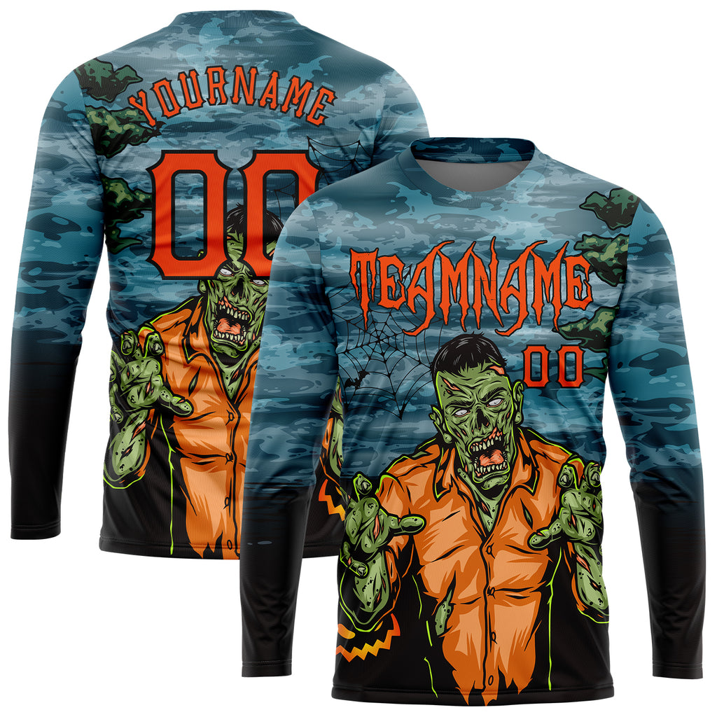 Custom 3D Pattern Halloween Trick Treat Horror Night Long Sleeve Performance T-Shirt