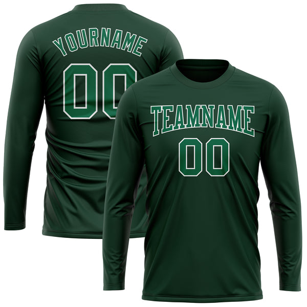 Custom Green Kelly Green-White Long Sleeve Performance T-Shirt