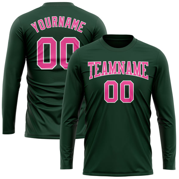 Custom Green Pink-White Long Sleeve Performance T-Shirt