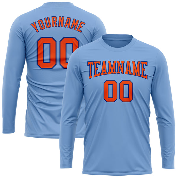 Custom Light Blue Orange-Royal Long Sleeve Performance T-Shirt