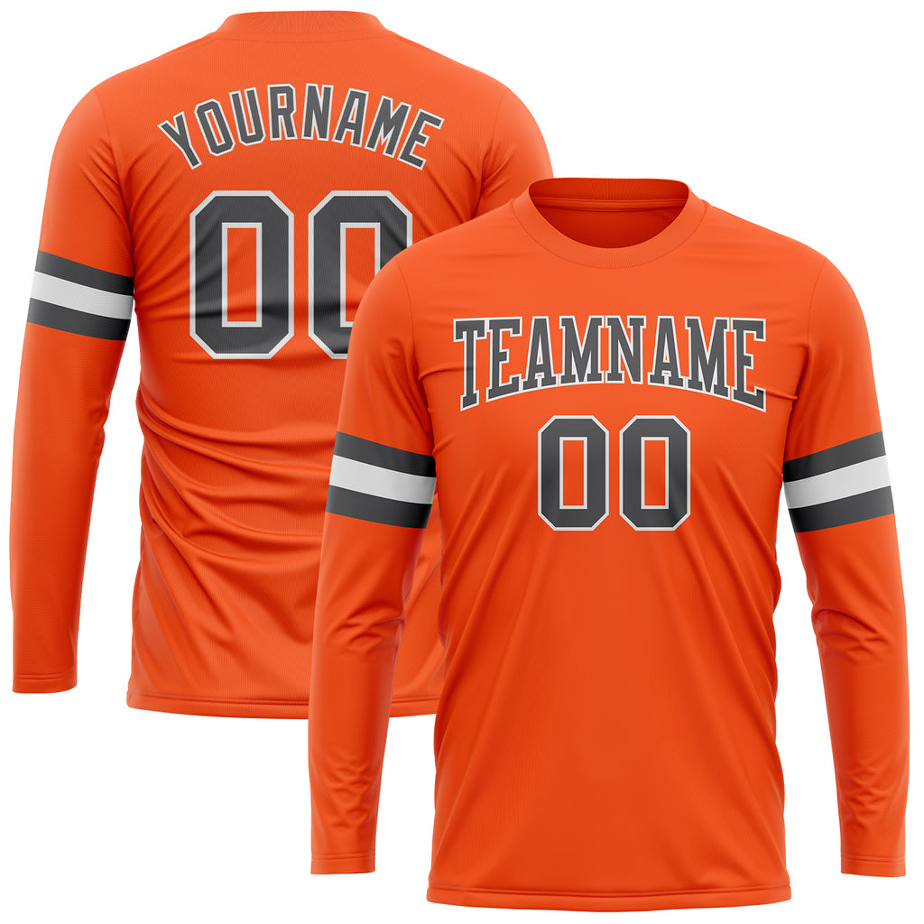 Custom Orange Steel Gray-White Long Sleeve Performance T-Shirt