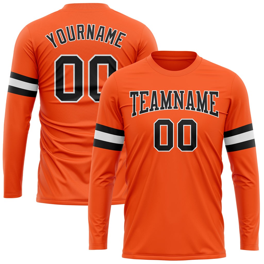 Custom Orange Black-White Long Sleeve Performance T-Shirt