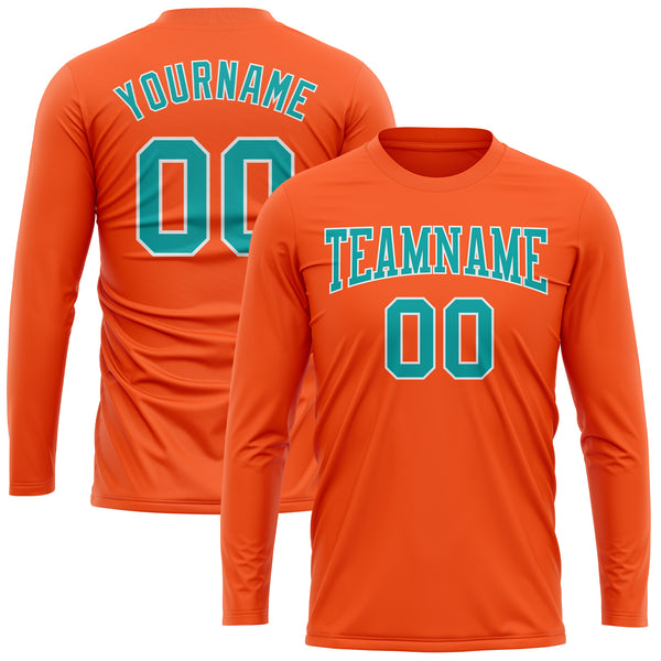 Custom Orange Aqua-White Long Sleeve Performance T-Shirt