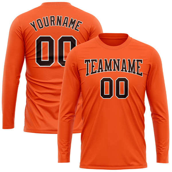 Custom Orange Brown-White Long Sleeve Performance T-Shirt