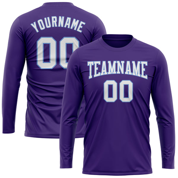 Custom Purple White-Light Blue Long Sleeve Performance T-Shirt