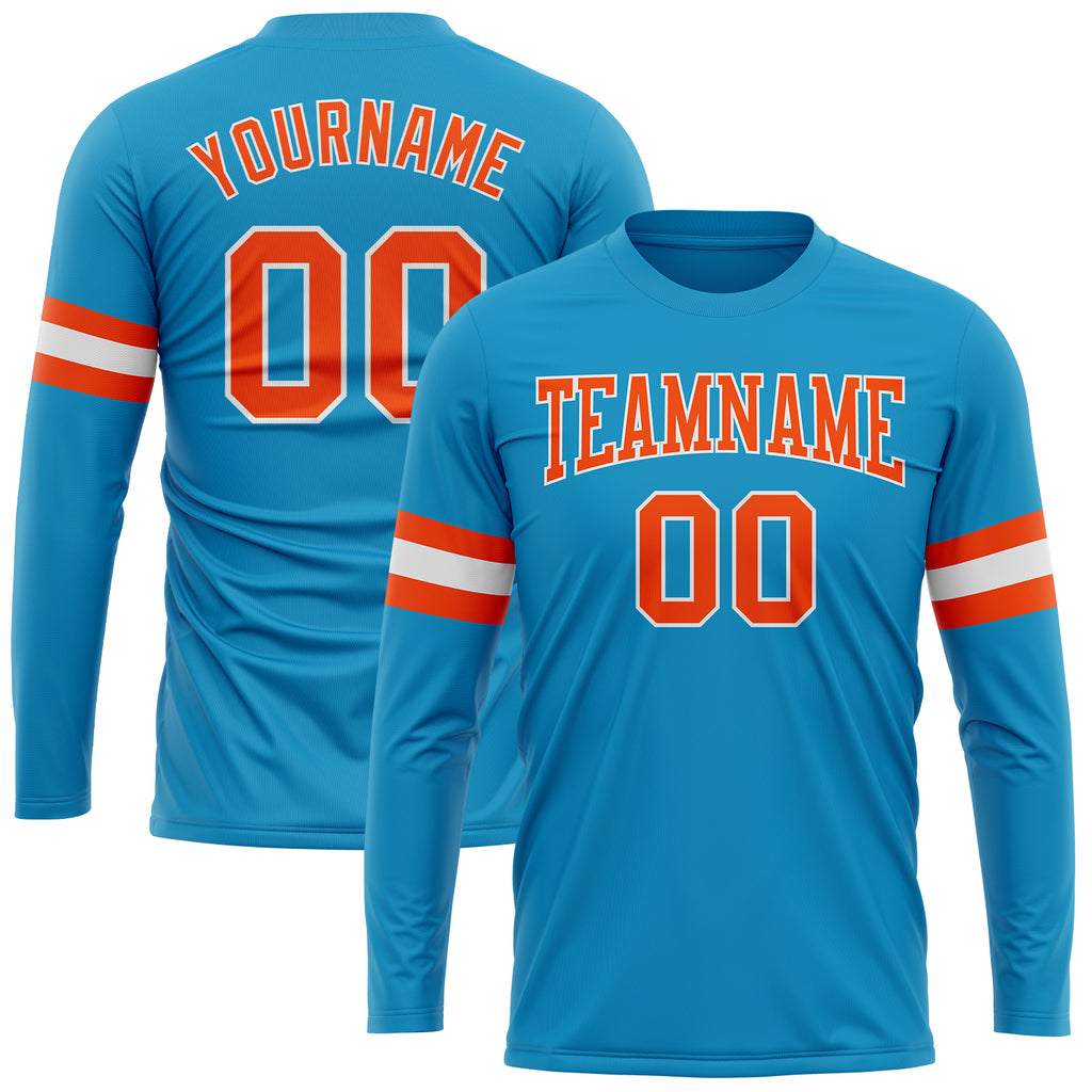 Custom Panther Blue Orange-White Long Sleeve Performance T-Shirt