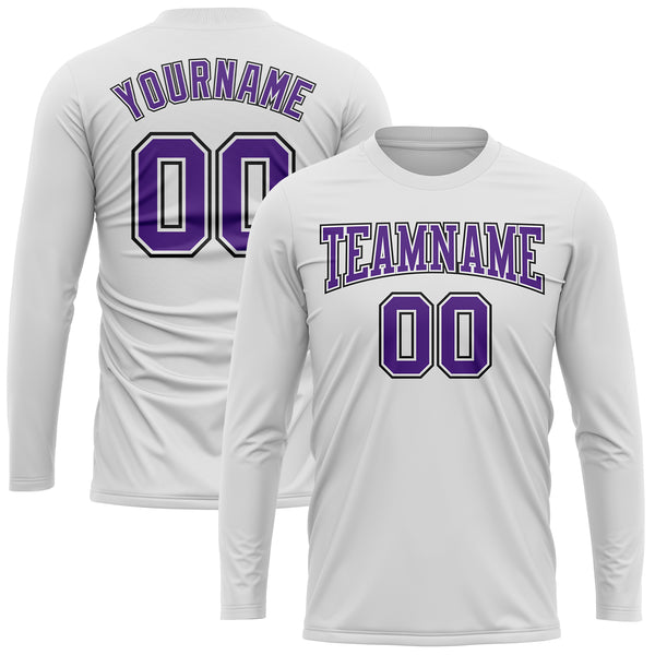 Custom White Purple-Black Long Sleeve Performance T-Shirt