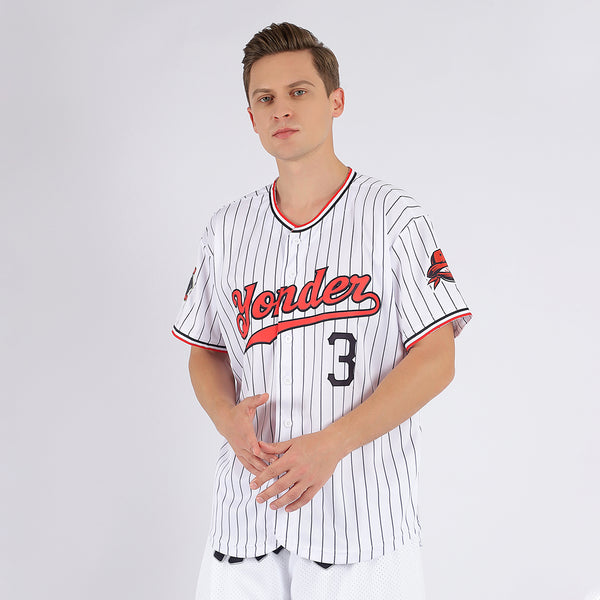 Custom White Black Pinstripe Red-Black Authentic Baseball Jersey