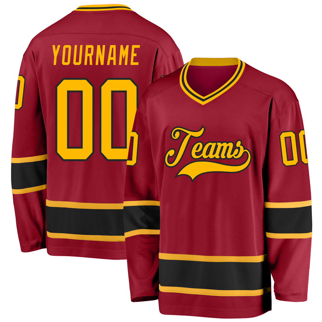 Custom Maroon Gold-Black Hockey Jersey