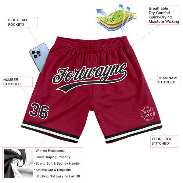 Custom Maroon Black-White Authentic Throwback Basketball Shorts