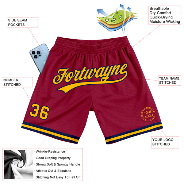 Custom Maroon Gold-Navy Authentic Throwback Basketball Shorts