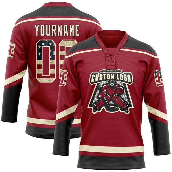 Custom Burgundy Cream-Black Hockey Jersey Fast Shipping – FiitgCustom