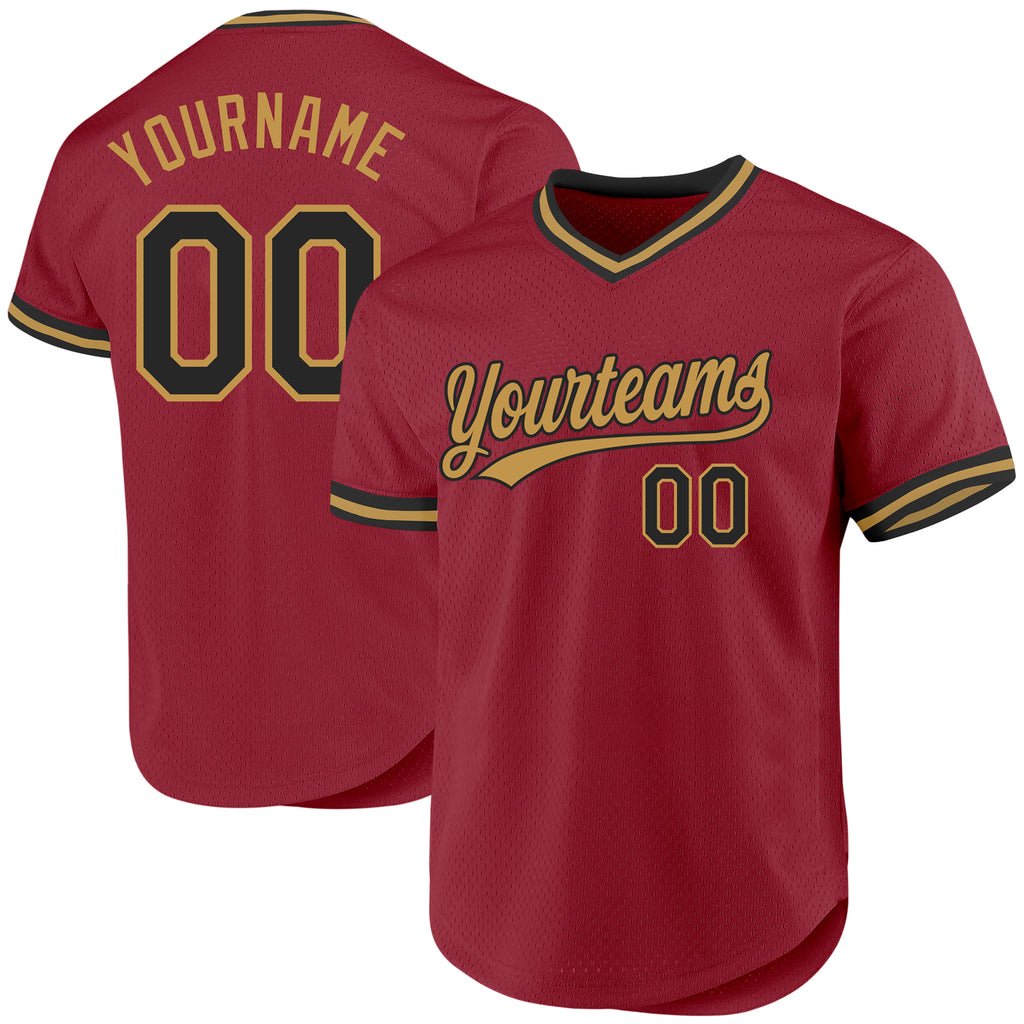 Custom Maroon Black-Old Gold Authentic Throwback Baseball Jersey