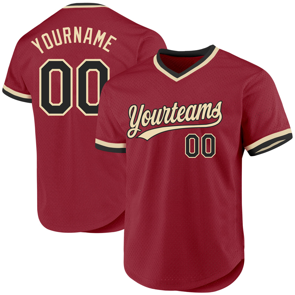 Custom Maroon Black-Cream Authentic Throwback Baseball Jersey