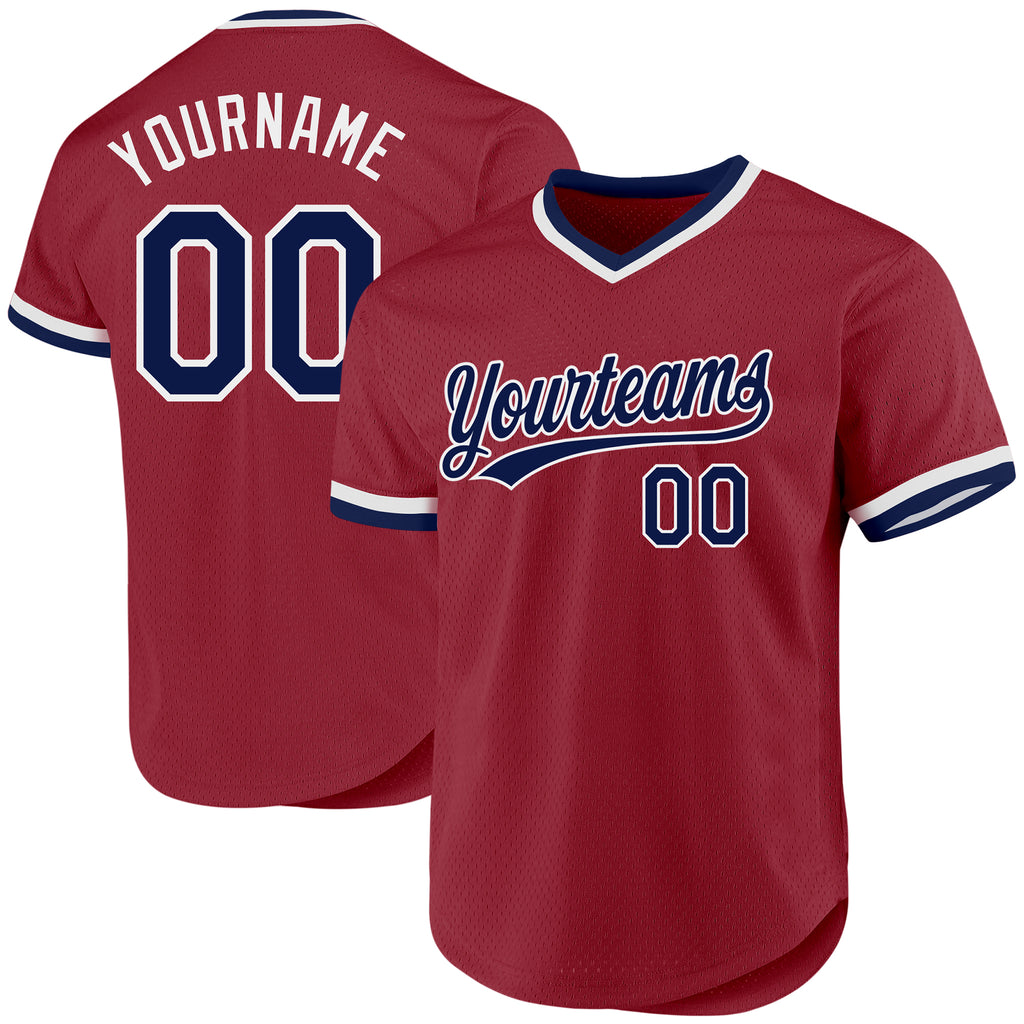 Custom Maroon Navy-White Authentic Throwback Baseball Jersey