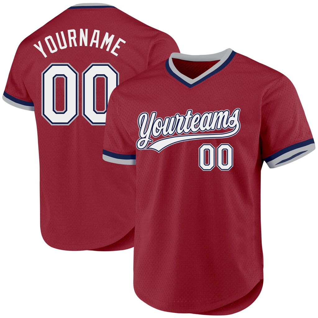 Custom Maroon Navy-Gray Authentic Throwback Baseball Jersey