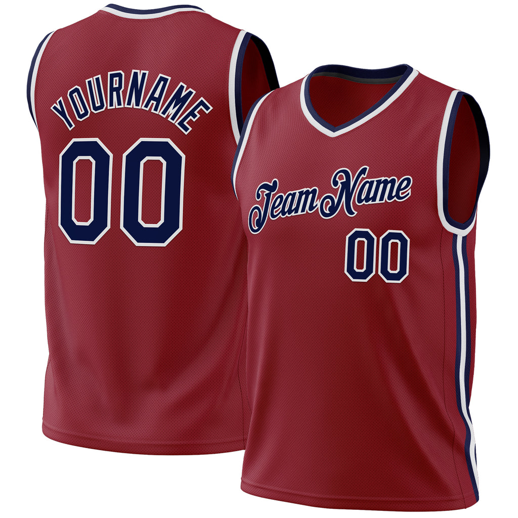 Custom Maroon Navy-White Authentic Throwback Basketball Jersey