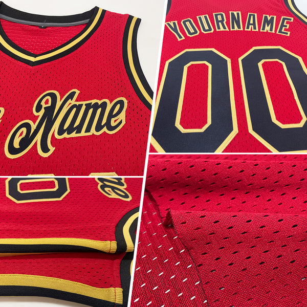 Custom Maroon White-Gold Authentic Throwback Basketball Jersey