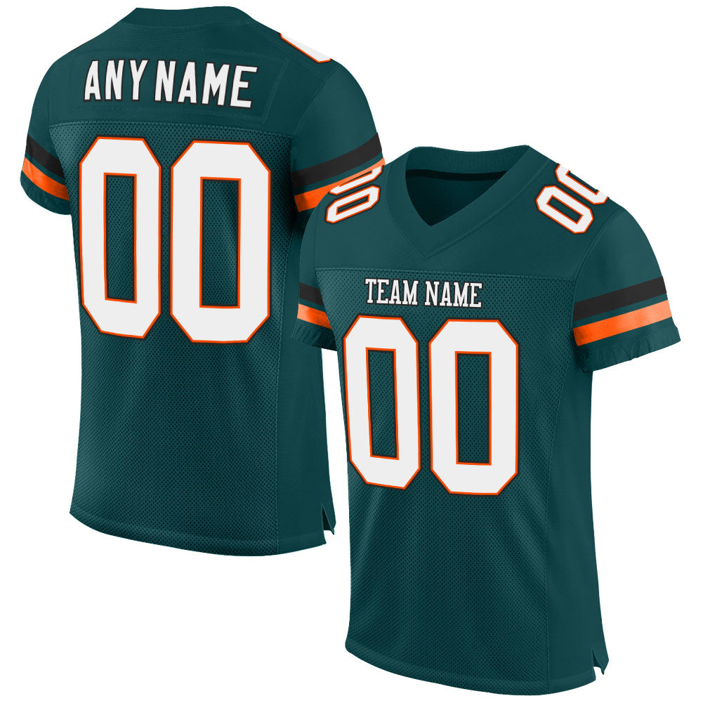 Custom Midnight Green White-Orange Mesh Authentic Football Jersey